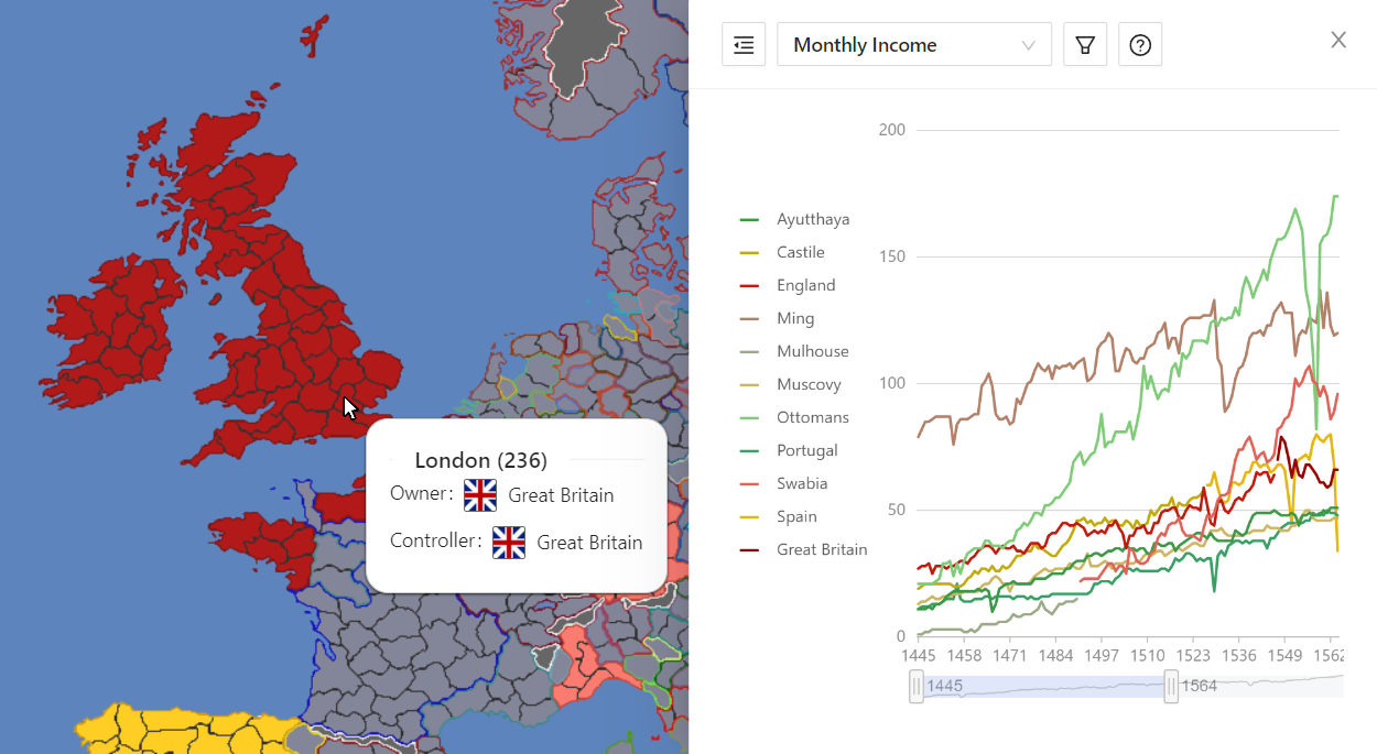 Map with income chart layered on top