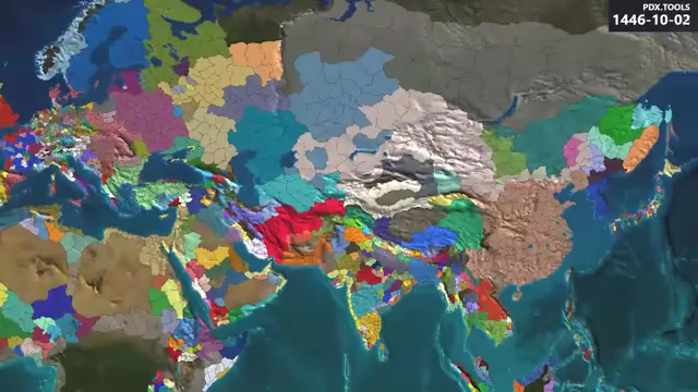 Still from lambdax.x's EU4 timelapse with PDX.TOOLS visible over the map